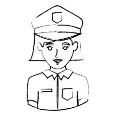 monochrome blurred contour with half body of policewoman vector illustration