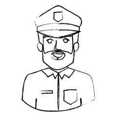 monochrome blurred contour with half body of policeman vector illustration