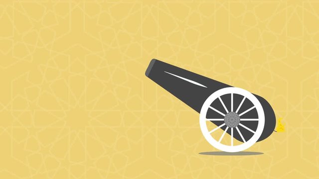 Ramadan Greeting card - Cannon firing to notify worshipers to break their fast - Ramadan Kareem - Translation : Ramadan (Muslims Holy Month) is generous