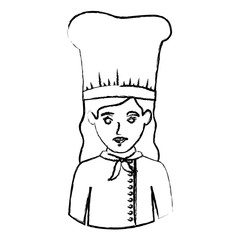 monochrome blurred contour with half body of female chef vector illustration