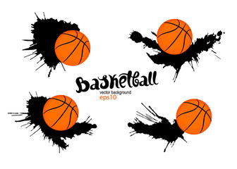 Vector illustration Basketball. Set of black paint, ink brush strokes, brushes, lines. Dirty artistic design elements, lettering.