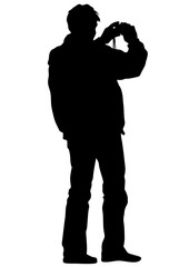 Man with a camera on white background