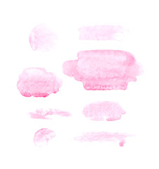 Set of watercolor spots in pink colors isolated on white background. Vector collection.