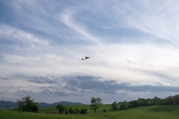 Aircraft model during sunset. Slovakia