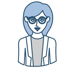 blue silhouette with half body of woman with glasses and formal suit vector illustration