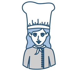 blue silhouette with half body of female chef vector illustration