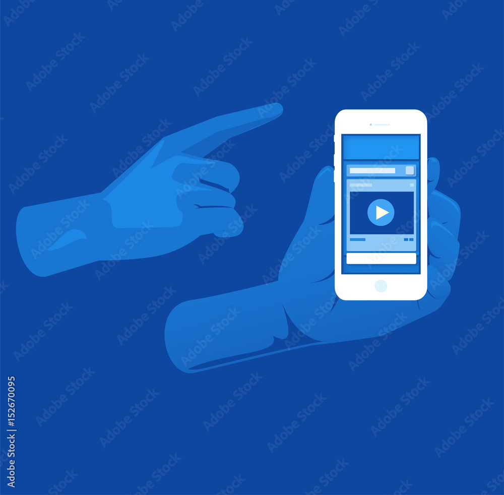 Poster social media layout popup layer with blue color tone. mock-up on smart phone. vector illustration.