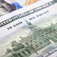 Dollars Closeup Concept. American Dollars Cash Money. One Hundred Dollar Banknotes.