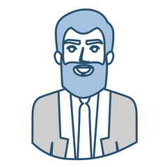blue silhouette with half body of man with beard and formal suit vector illustration