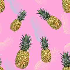 Seamless pattern with pineapple. Triangulated pineapples. Vector pattern