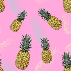 Foto op Plexiglas Ananas Naadloos patroon met ananas. Driehoekige ananas. vector patroon