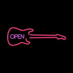Neon sign open in the form of a guitar, isolated vector