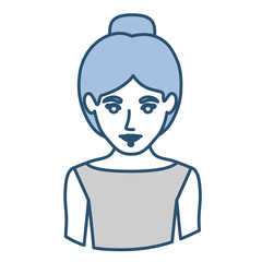 blue silhouette with half body of female dancer with collected hair vector illustration