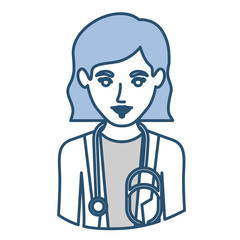 blue silhouette with half body of female doctor vector illustration