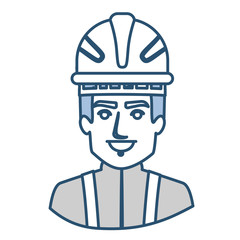 blue silhouette with half body of firefighter vector illustration