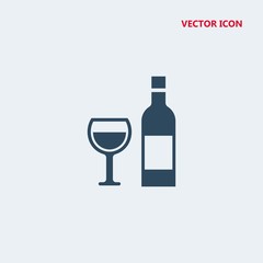 glass and bottle of wine vector icon