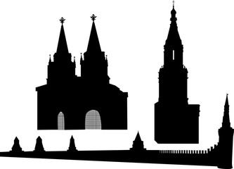 Moscow building three silhouettes on white