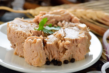 Canned tuna fish in plate