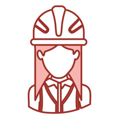 red contour of half body of faceless female architect with helmet vector illustration