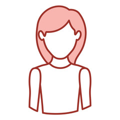 red contour of half body of faceless woman with sleeveless shirt vector illustration