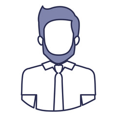 blue contour of half body of faceless bearded man with shirt and tie vector illustration