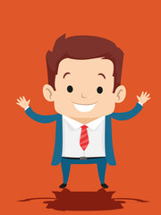 Vector Illustration of Kid in Business Suit Both Hands Up