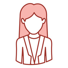 red contour of half body of faceless woman with formal suit and long hair vector illustration