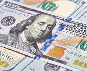 Obraz na płótnie Canvas Dollars Closeup Concept. American Dollars Cash Money. One Hundred Dollar Banknotes.