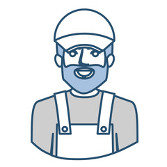 blue silhouette with half body of bearded delivery man vector illustration