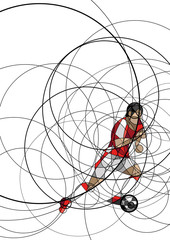 Abstract image of soccer or football player with ball, made with circle