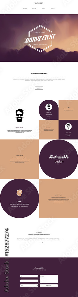 Wall mural one page website template with abstract mountains header design.