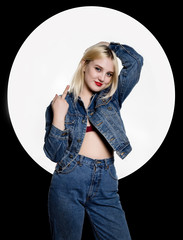 Criminal young woman shows aggression and middle finger