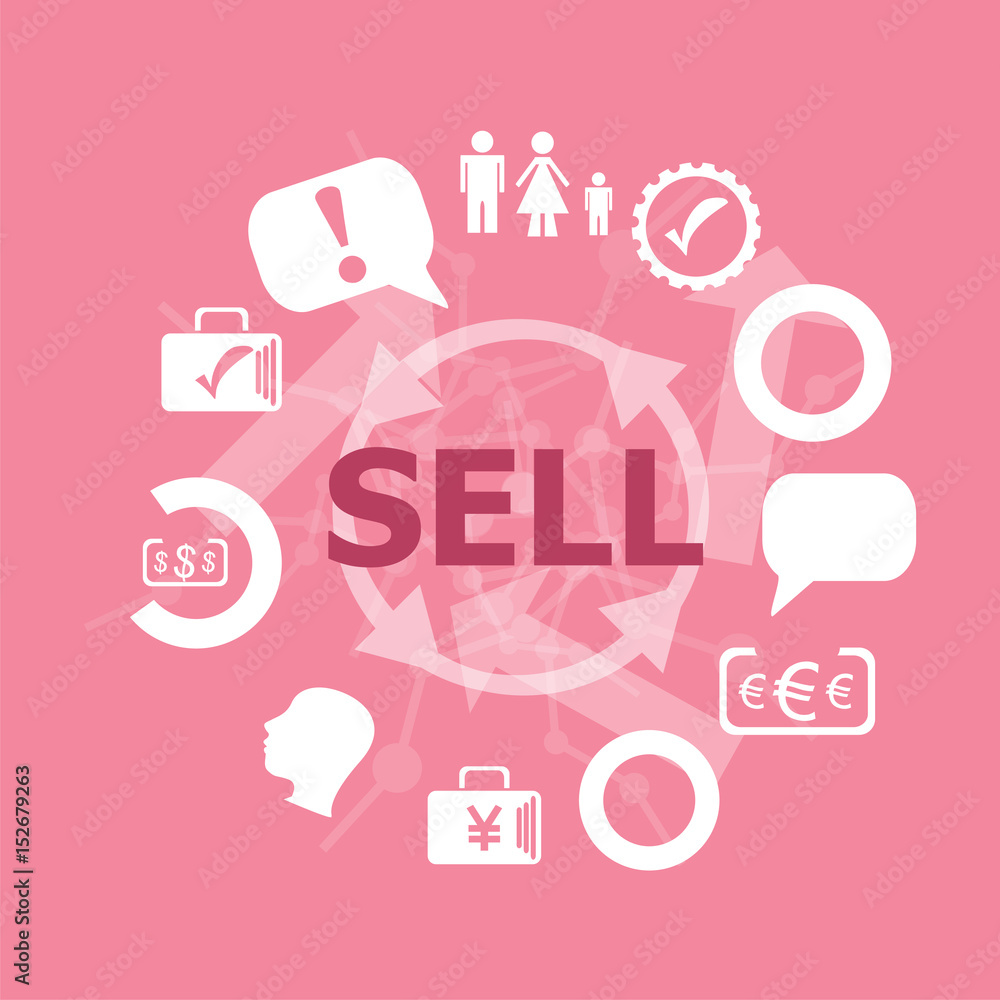 Aufkleber text sell. business concept . set of flat icons for mobile app and web