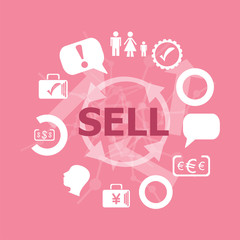 Text Sell. Business concept . Set of flat icons for mobile app and web