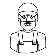 monochrome contour half body of bearded delivery man vector illustration