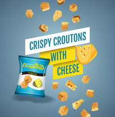 Vector realistic illustration of croutons with cheese.