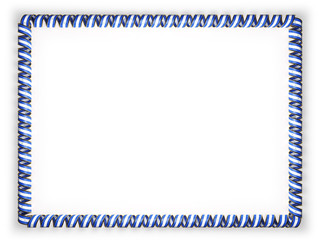 Frame and border of ribbon with the Nicaragua flag, edging from the golden rope. 3d illustration