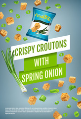 CriVector realistic illustration of croutons with spring onion.