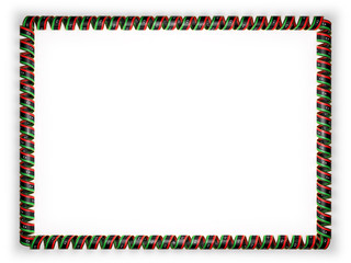 Frame and border of ribbon with the Liberia flag, edging from the golden rope. 3d illustration