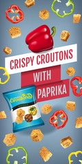 Vector realistic illustration of croutons with paprika.