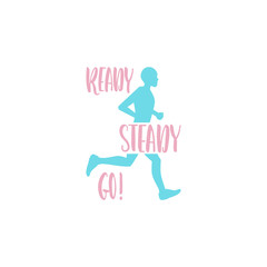 The logo on the theme of running and a healthy lifestyle, with letters written by hand. Flat vector illustration of running man with the words