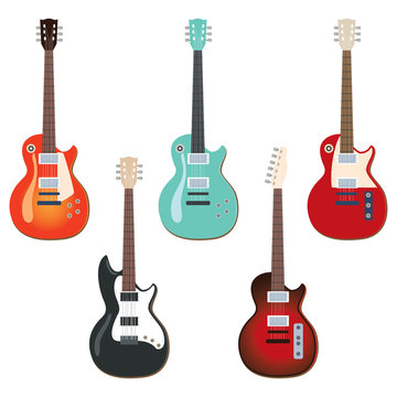 Illustration collection set of different color rock guitar