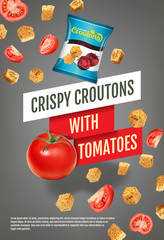 Vector realistic illustration of croutons with tomato.