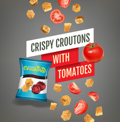 Vector realistic illustration of croutons with tomato.