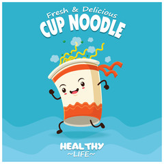 Vintage cup noodle poster design with vector cup noodles character.