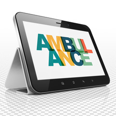 Medicine concept: Tablet Computer with Ambulance on  display