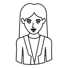 monochrome contour half body of woman with formal suit vector illustration