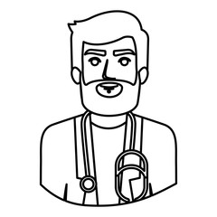 monochrome contour half body of bearded doctor vector illustration