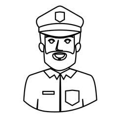 monochrome contour half body of bearded policeman vector illustration