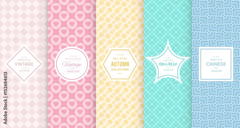 Wall mural pastel retro different vector seamless patterns
